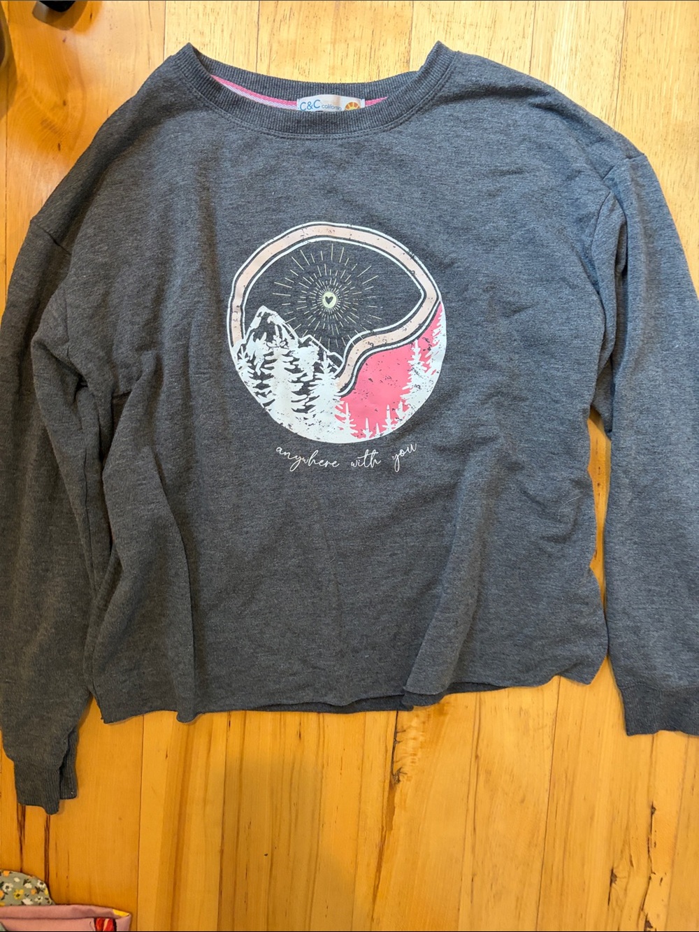 C&C California Charcoal Sweatshirt with Pink Trim